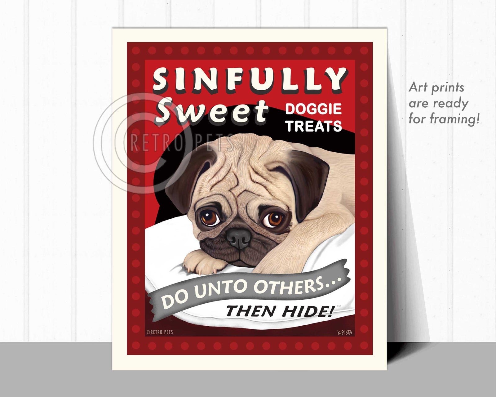 Pug Art "Sinfully Sweet Doggie Treats" Art Print by Krista Brooks