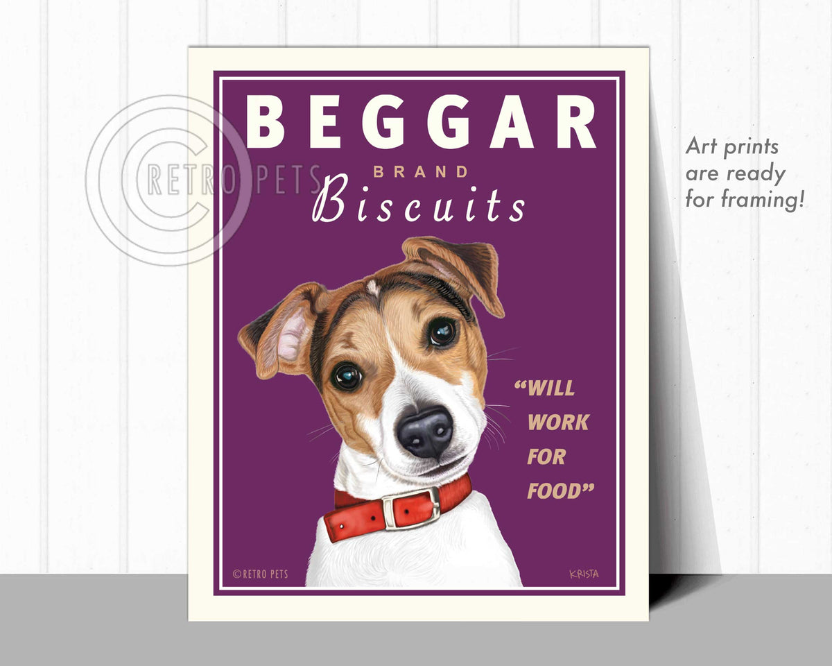 Jack Russell Art "Beggar Brand Biscuits" Art Print by Krista Brooks