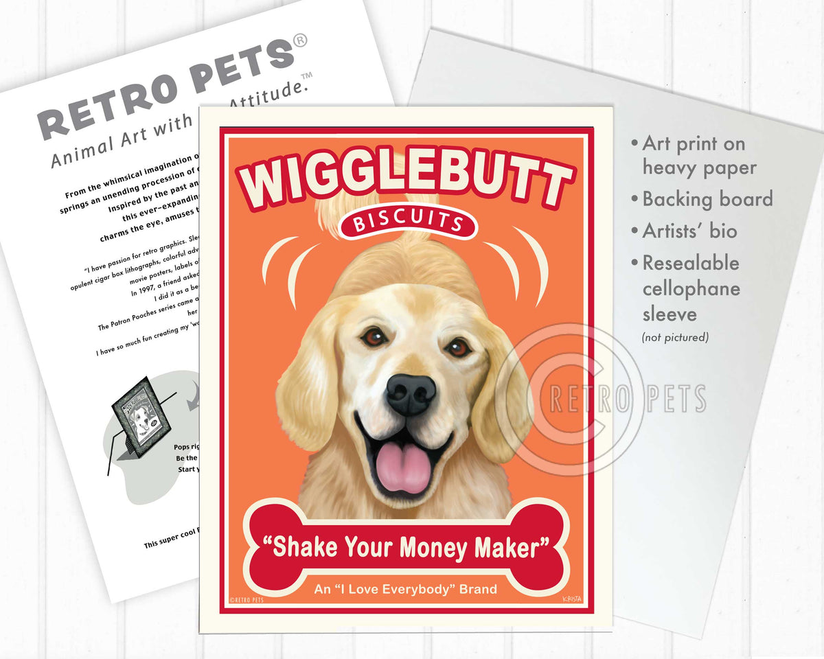 Wigglebutt Golden Art | Wigglebutt Golden Retriever | Retro Pets Art