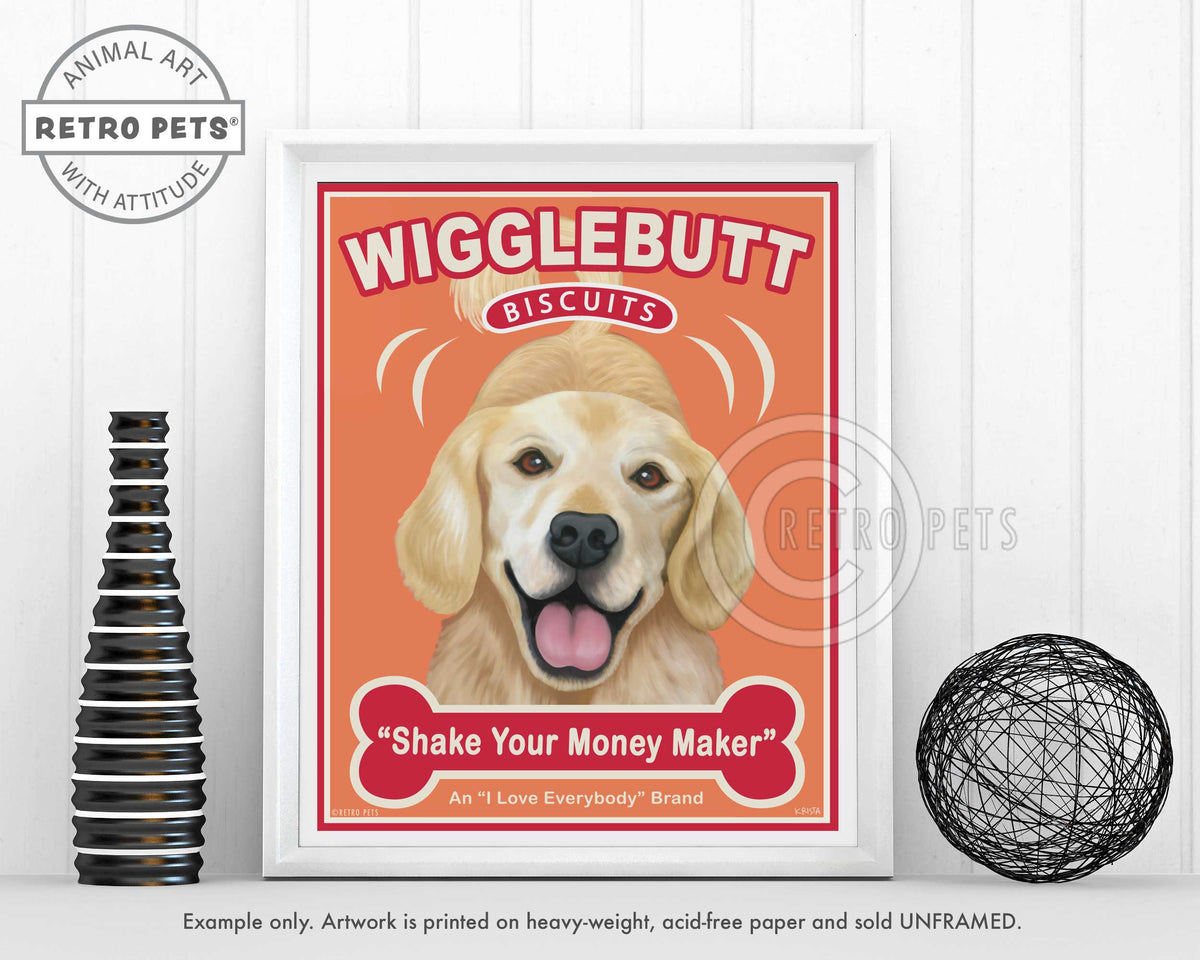 Wigglebutt Golden Art | Wigglebutt Golden Retriever | Retro Pets Art