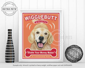 Wigglebutt Golden Art | Wigglebutt Golden Retriever | Retro Pets Art