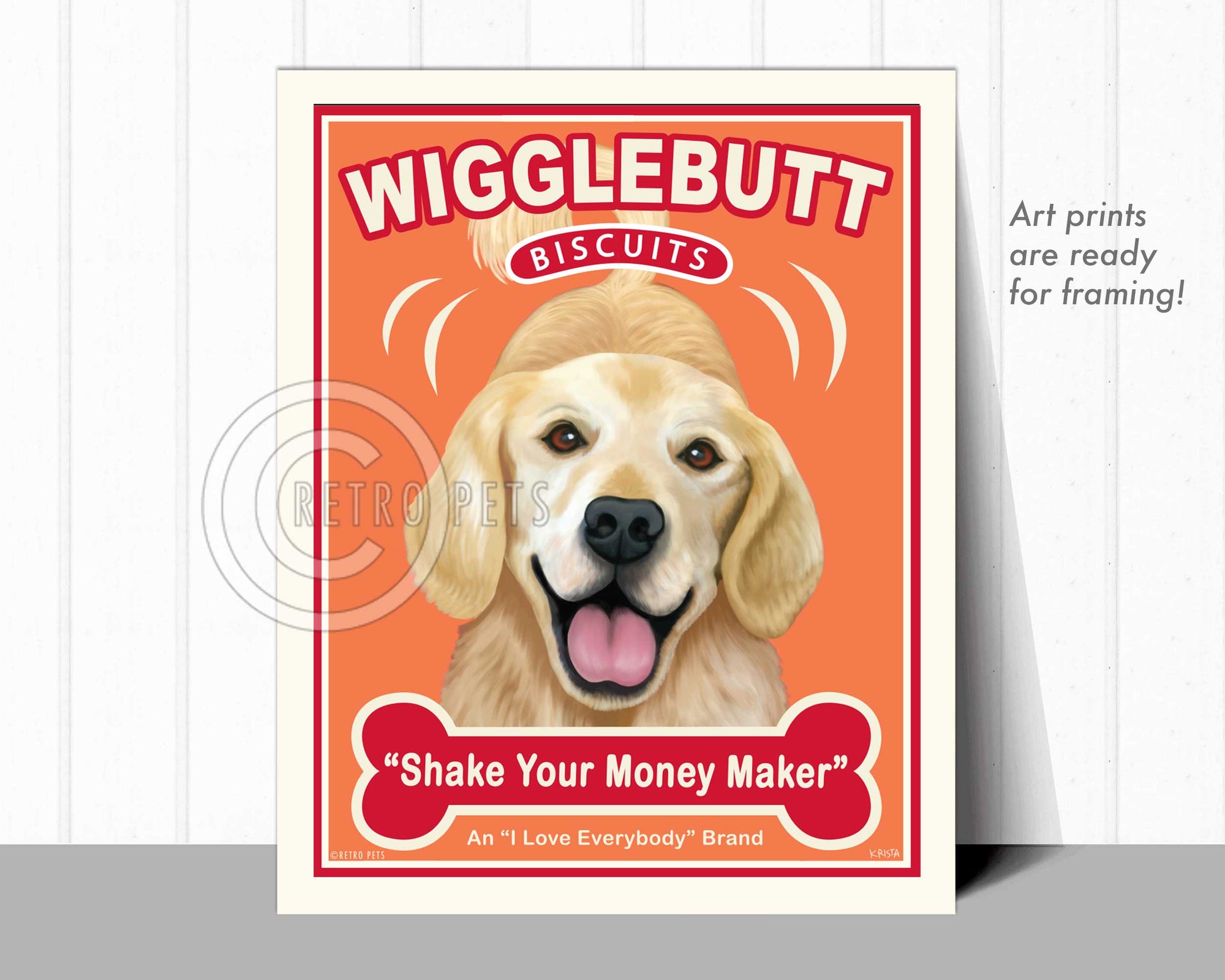 Wigglebutt Golden Art | Wigglebutt Golden Retriever | Retro Pets Art