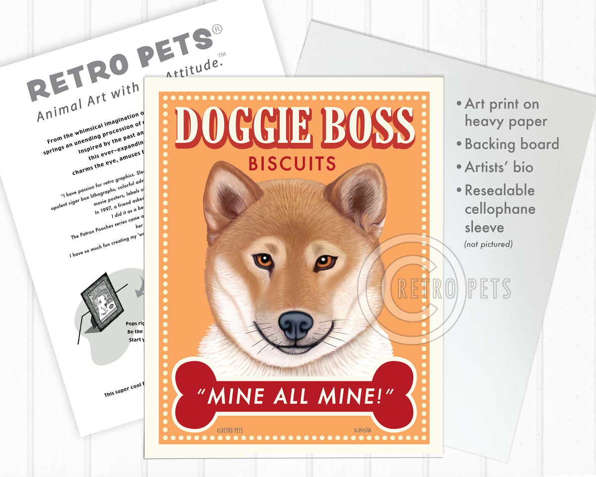 Shiba Inu Art "Doggie Boss" Faux Treat Art Print by Krista Brooks