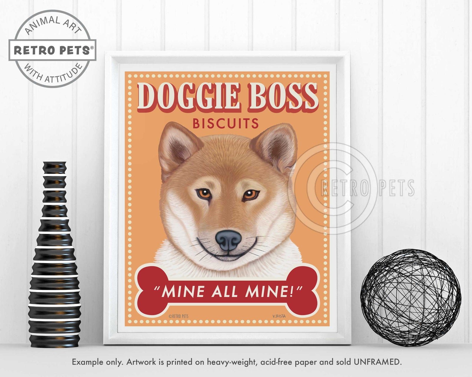Shiba Inu Art "Doggie Boss" Faux Treat Art Print by Krista Brooks