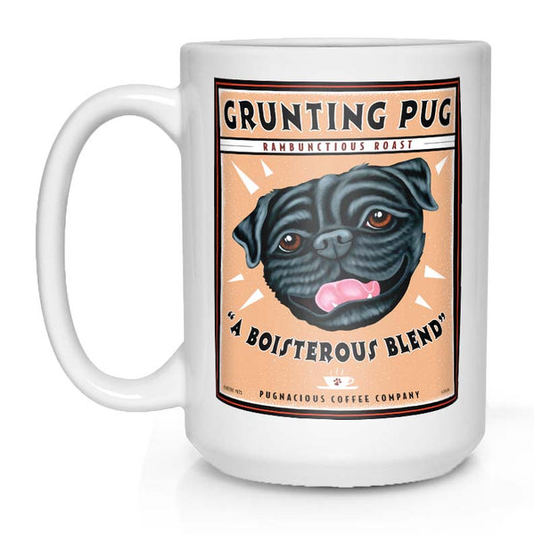 black pug lover gift, black pug coffee mug, pug art