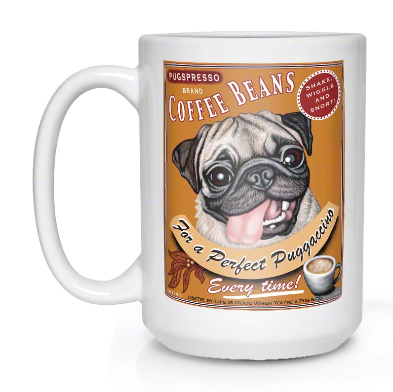 Pug art, pug coffee mug, fawn pug, gift for pug lover