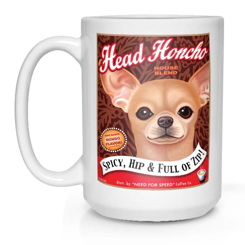 Chihuahua Art Coffee Mugs "Head Honcho" | Retro Pets Art