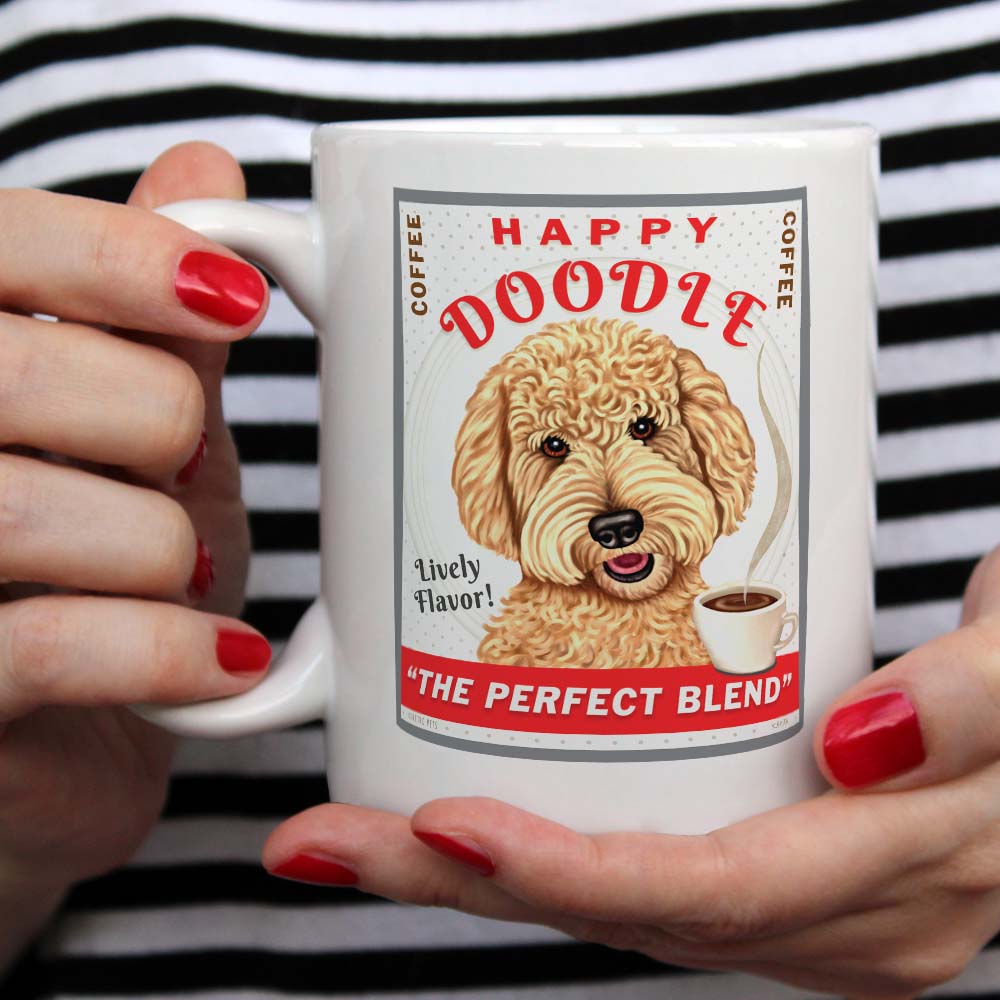 Goldendoodle Art "Happy Doodle Coffee" 15 oz. White Coffee Mug
