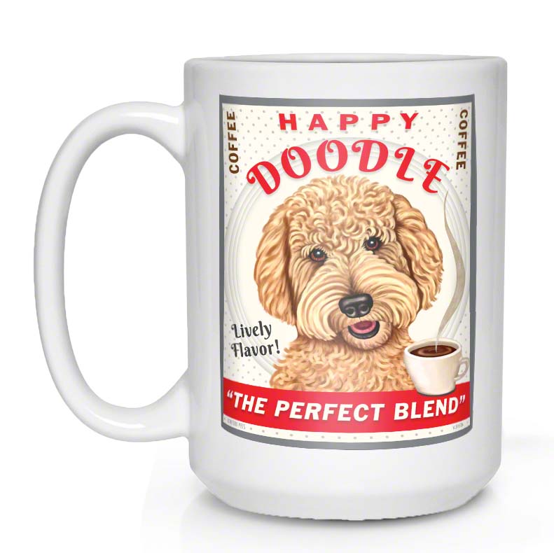 Goldendoodle Art "Happy Doodle Coffee" 15 oz. White Coffee Mug