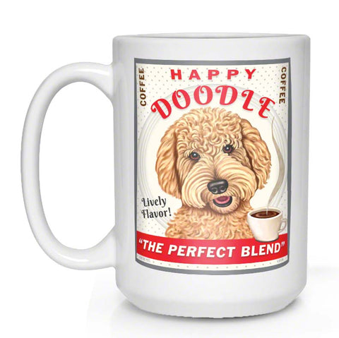 Goldendoodle Art "Happy Doodle Coffee" 15 oz. White Coffee Mug