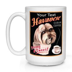 havanese coffee mug; personalized havanese art; customized havanese art; gift for havanese lover; retro pets; krista brooks