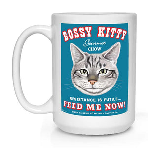 Ceramic Cat Mug | "Bossy Kitty" | Retro Pets Art