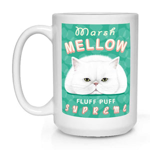 white cat art, persian cat art, marshmallow, cat coffee mug, cat lover gift, gift for cat lover, white persian cat