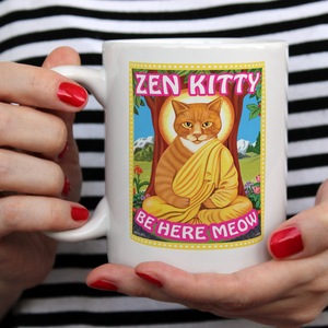 zen kitty, orange cat art, orange tabby, tabby cat art, gift for cat lover, cat lover gift, gift for meditation lover, meditation lover gift, zen coffee mug
