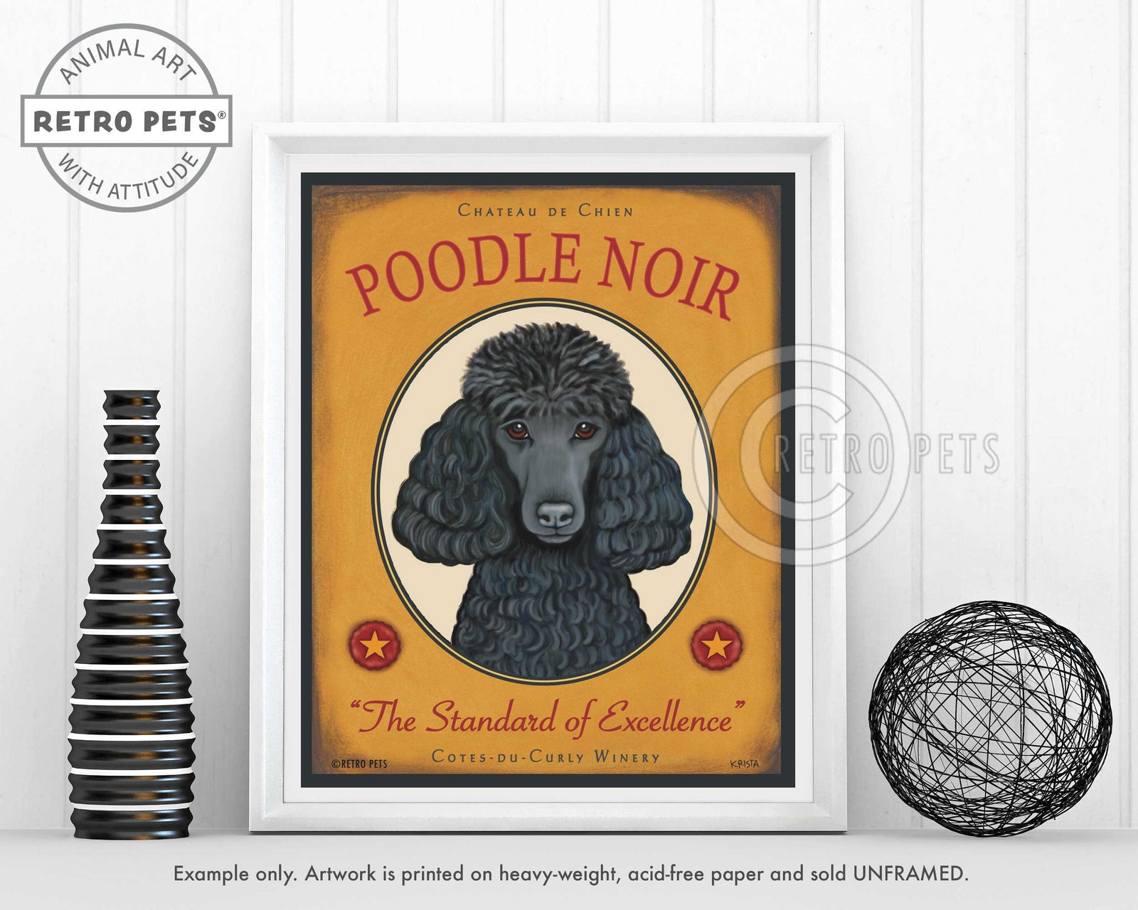 Poodle Art "Poodle Noir" Faux Wine Label Art Print by Krista Brooks