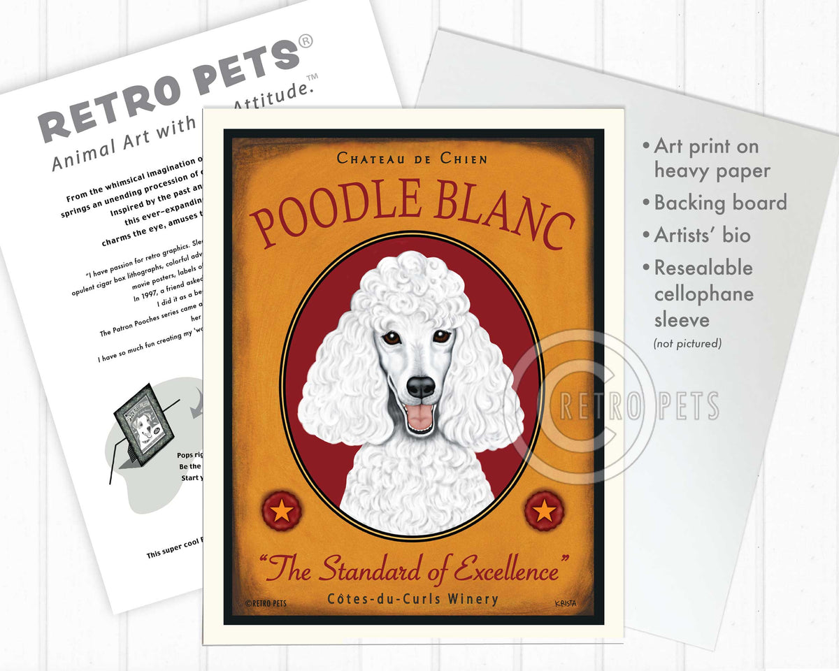 Poodle Art "Poodle Blanc" Faux Wine Label Art Print by Krista Brooks