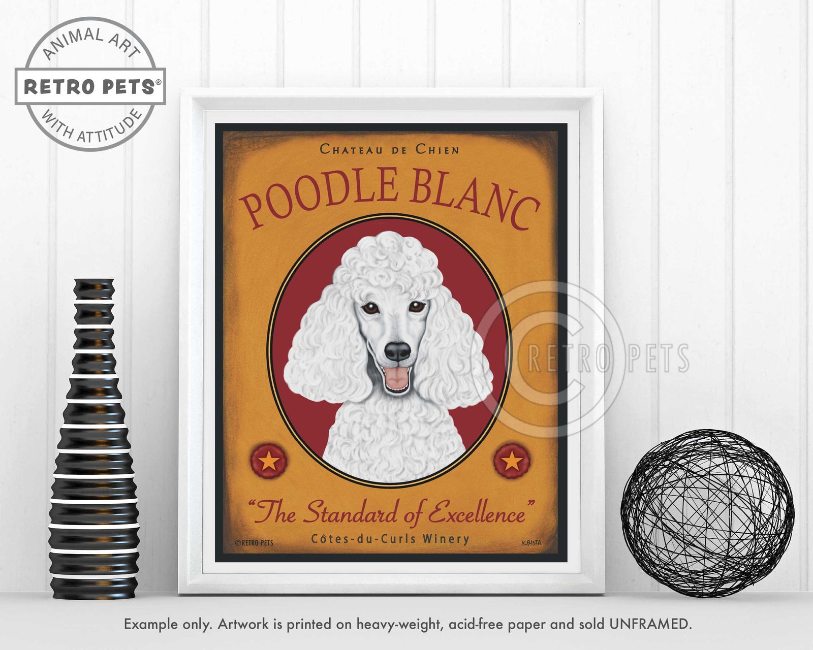 Poodle Art "Poodle Blanc" Faux Wine Label Art Print by Krista Brooks
