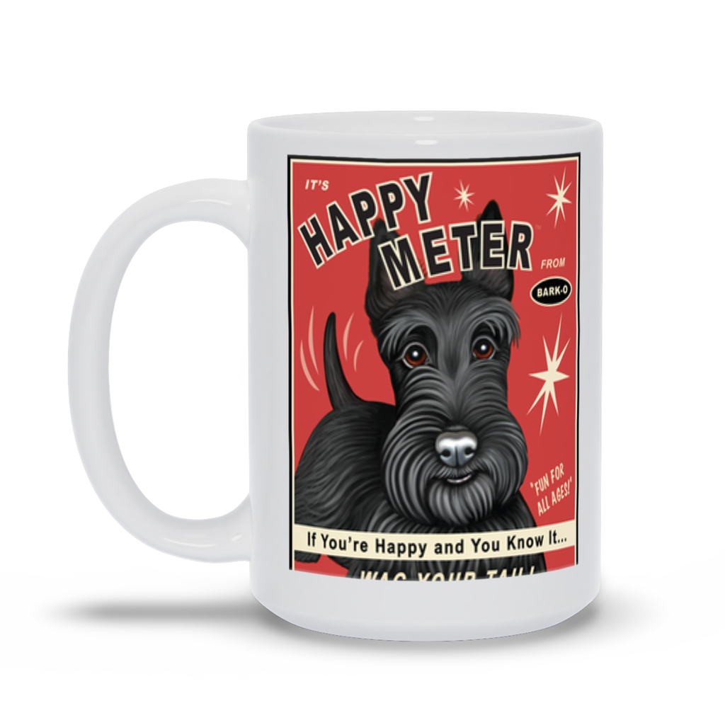 Scottish Terrier Art "Happy Meter" 15 oz. White Coffee Mug