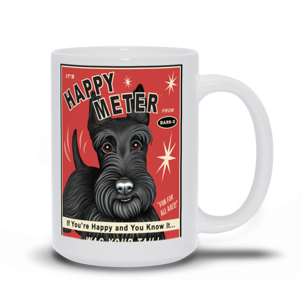 Scottish Terrier Art "Happy Meter" 15 oz. White Coffee Mug